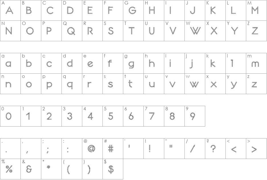 Zigzag font character map preview