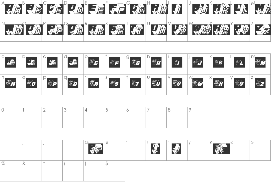 ZigZagThree font character map preview