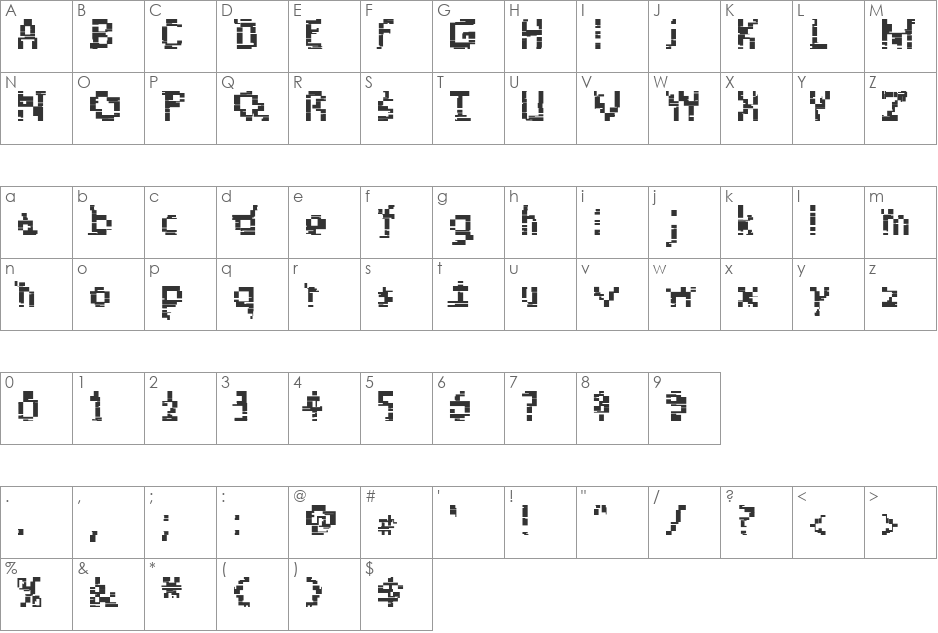 Bizu font character map preview