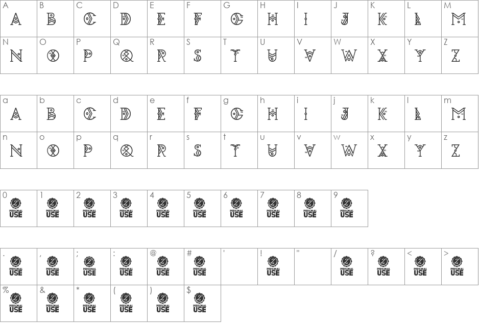 Zilap Espacial font character map preview