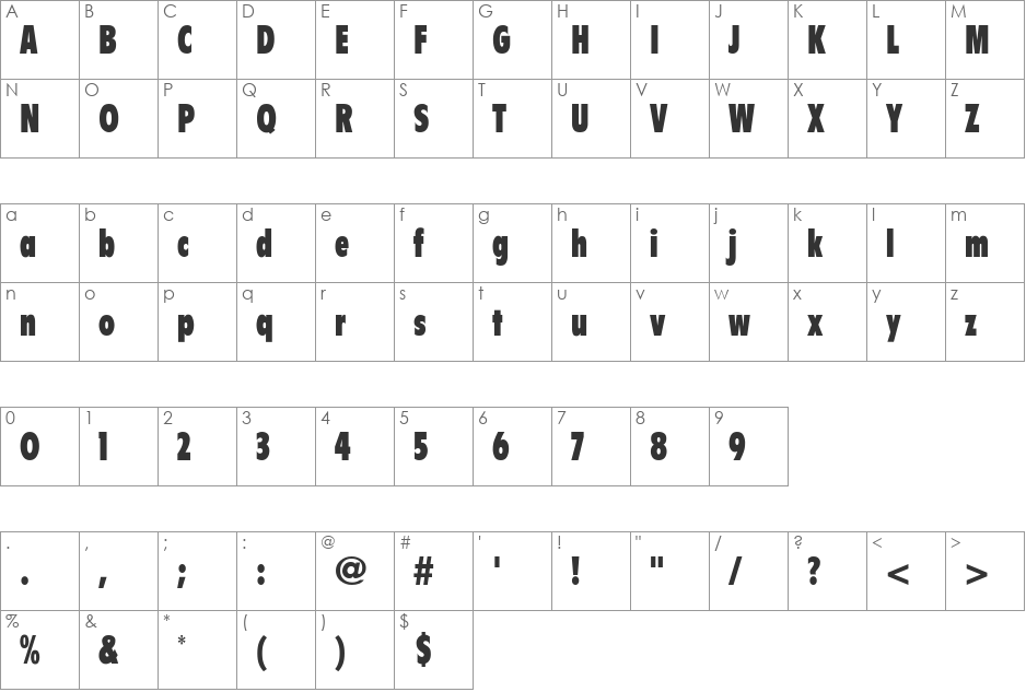 Zinco-ExtraBlackCondensed font character map preview