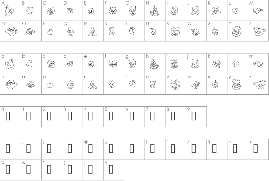 ZingDing font character map preview