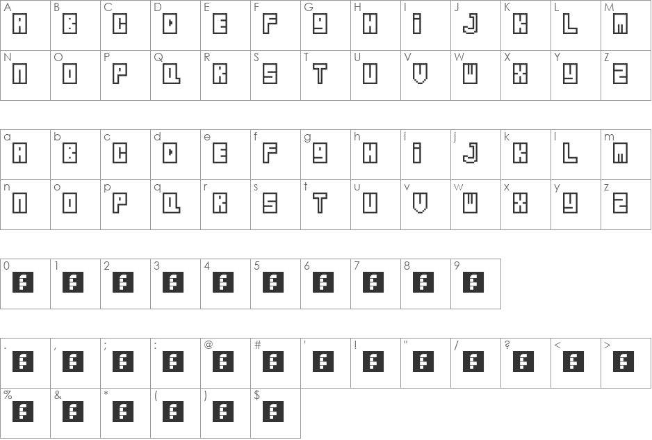 Zipper font character map preview