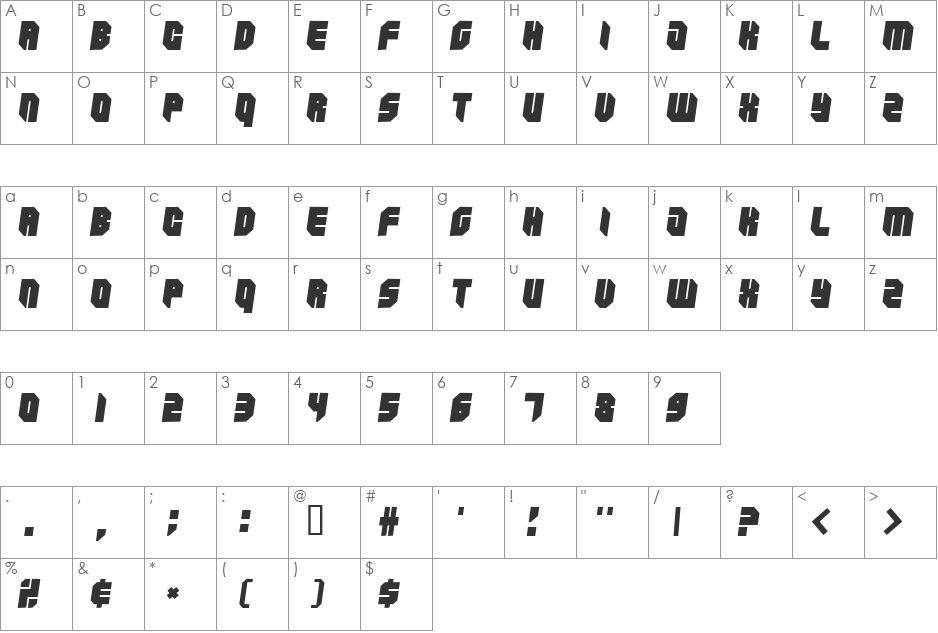 Zipper blues Outline font character map preview