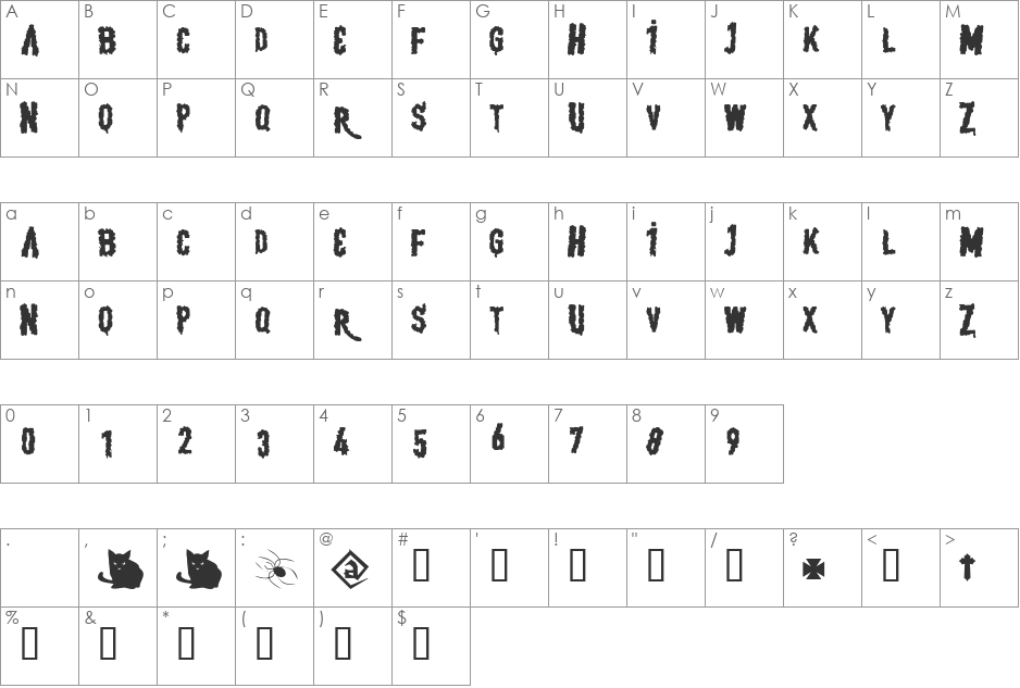 BJ REVOLTA font character map preview