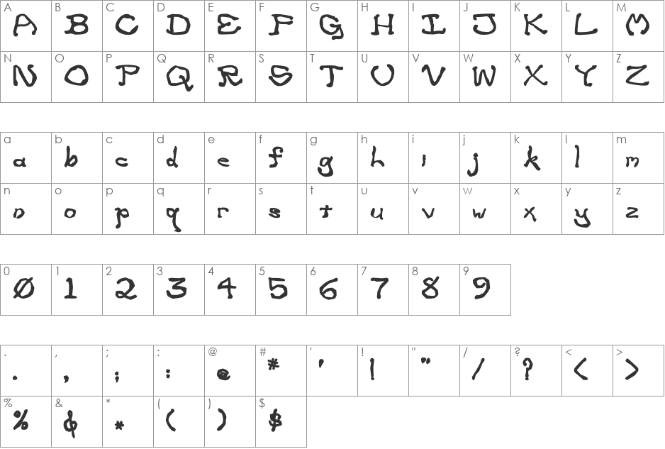 Zippittey font character map preview
