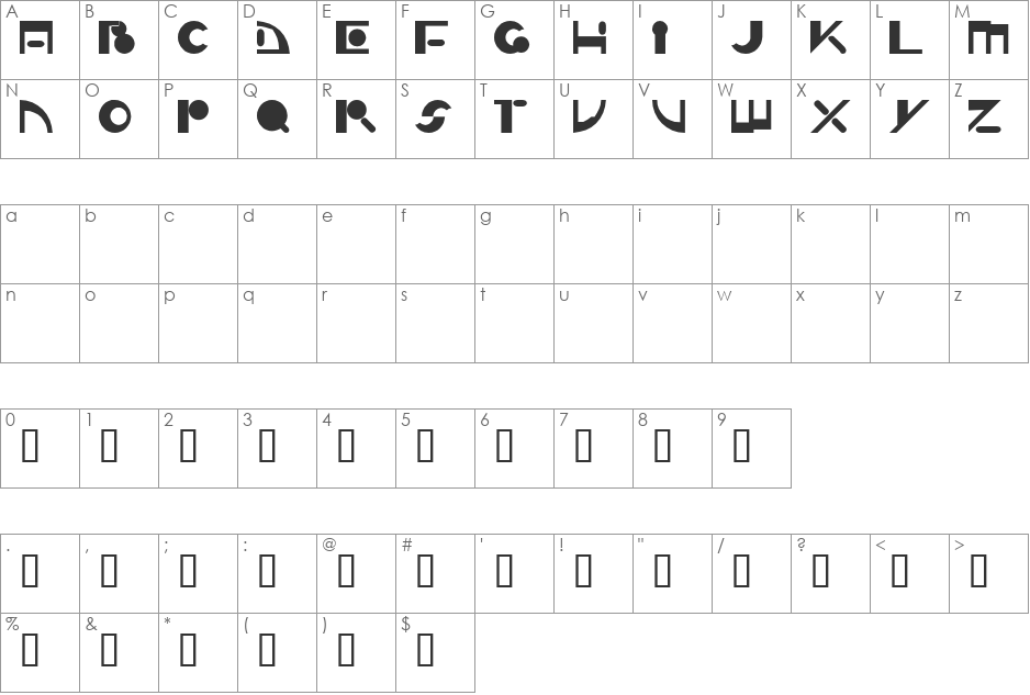 Zippy font character map preview