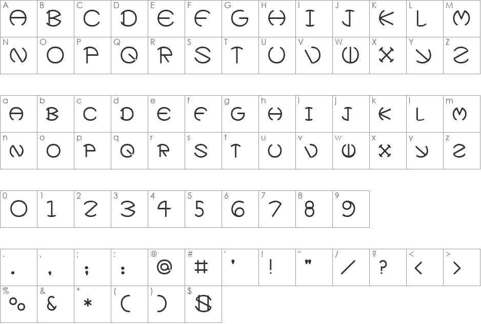 Zirkle font character map preview