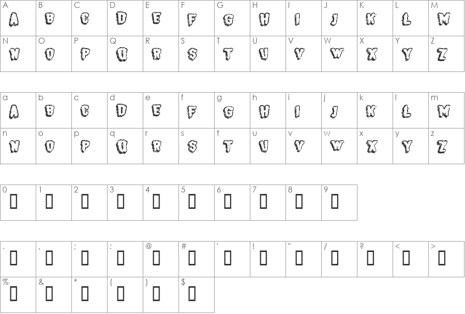 BJ SUGARCREEP font character map preview