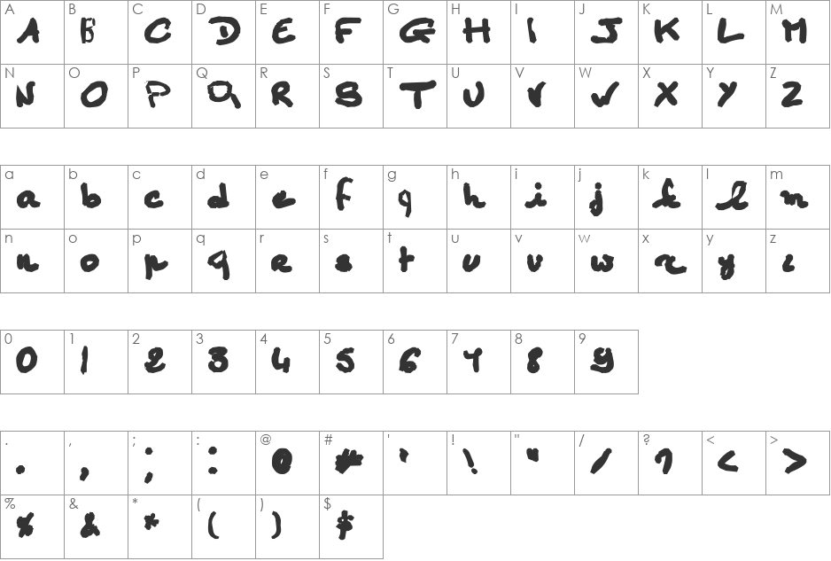 AEZ curly Q font character map preview
