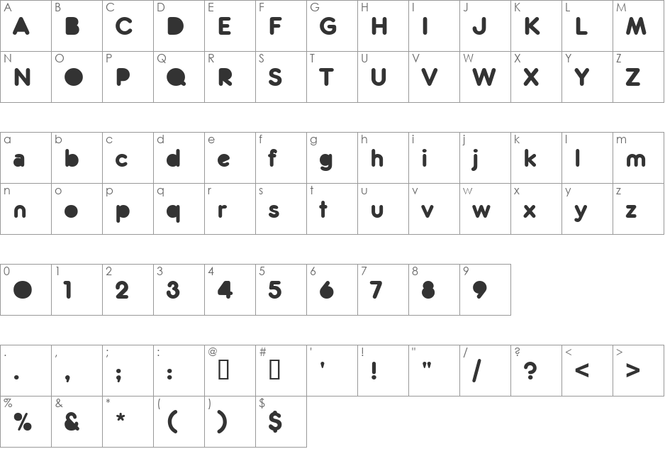 Zitti font character map preview