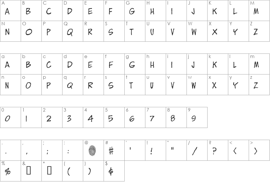 ZITZ font character map preview