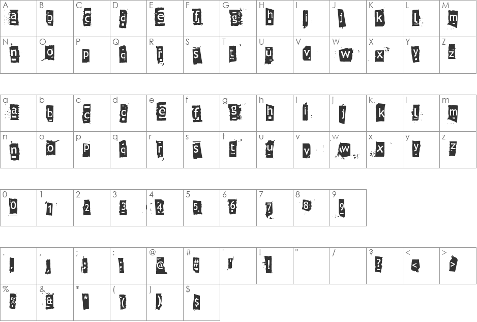 Znort3000 font character map preview