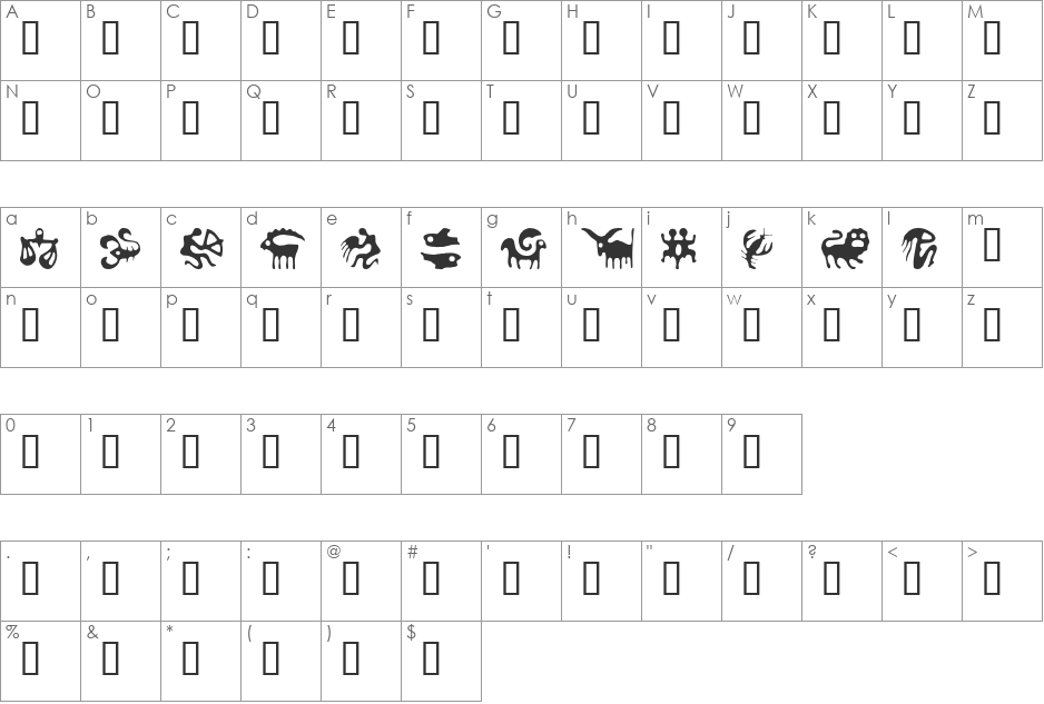 Zodiac font character map preview