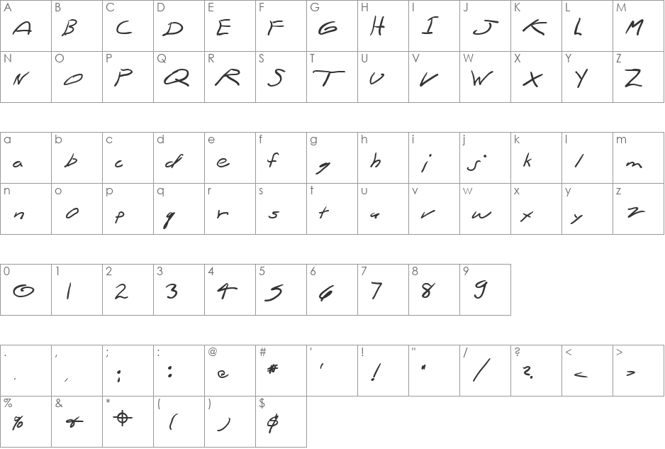Zodiac Cleartext font character map preview
