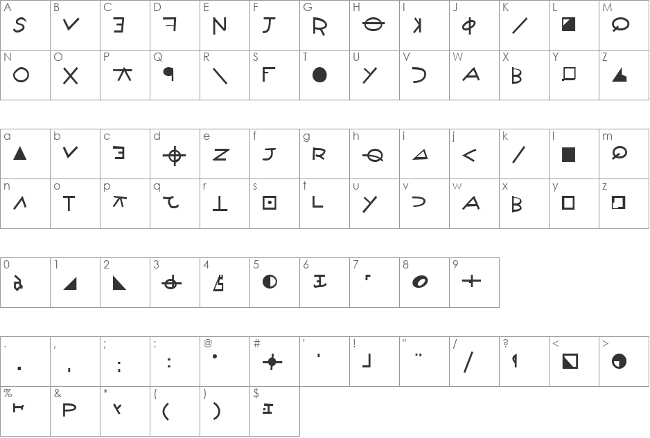 Zodiac Cryptik font character map preview