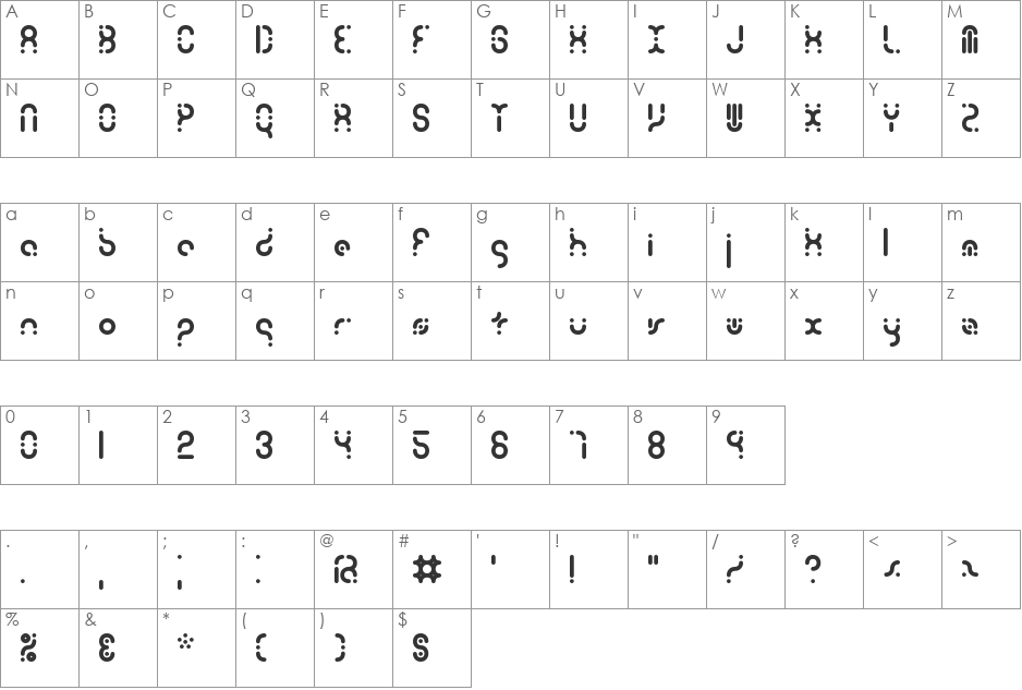 Zoetrope (BRK) font character map preview