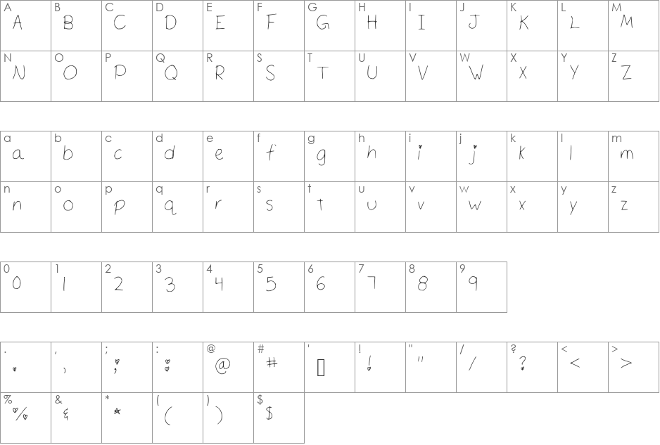 zoey_complete font character map preview