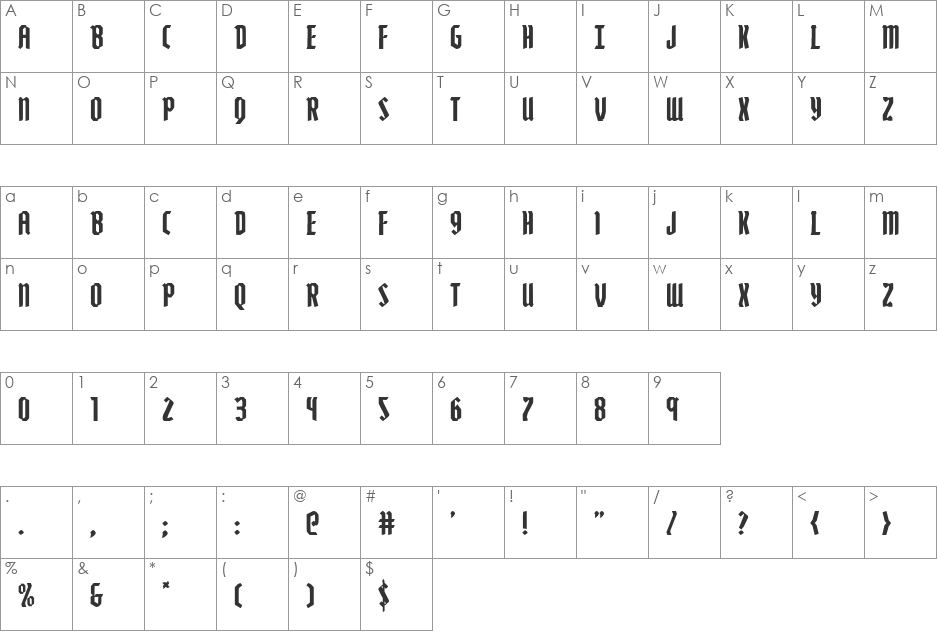 Zollern Rotalic font character map preview