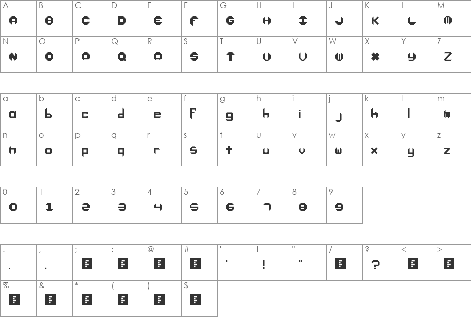 Zombi Bold font character map preview
