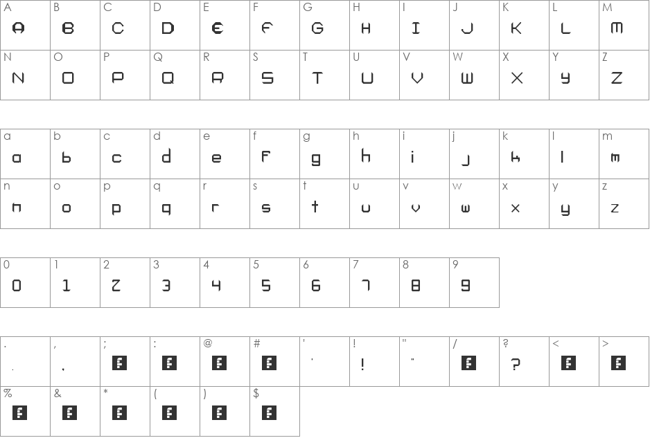 Zombi Normal font character map preview