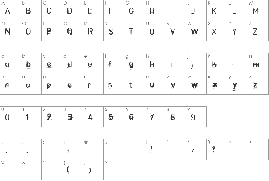 Zombie-Noize font character map preview