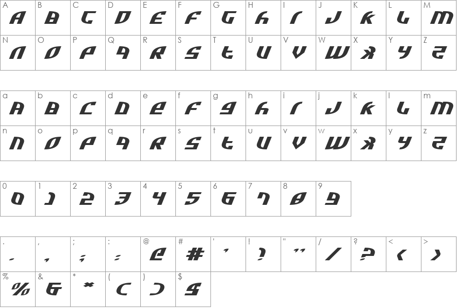 Zone Rider Ultra ExpItalic font character map preview