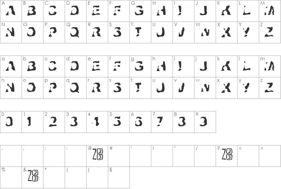 Zone23_ayahuasca font character map preview