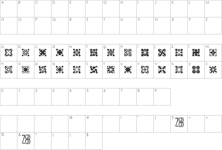 Zone23_crosses font character map preview