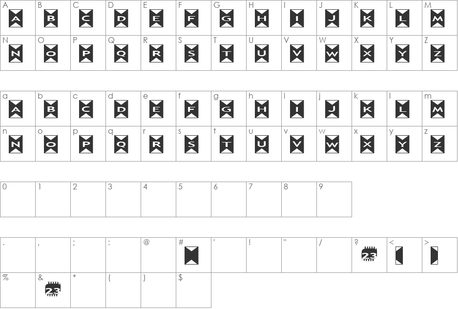 Zone23_Origami font character map preview