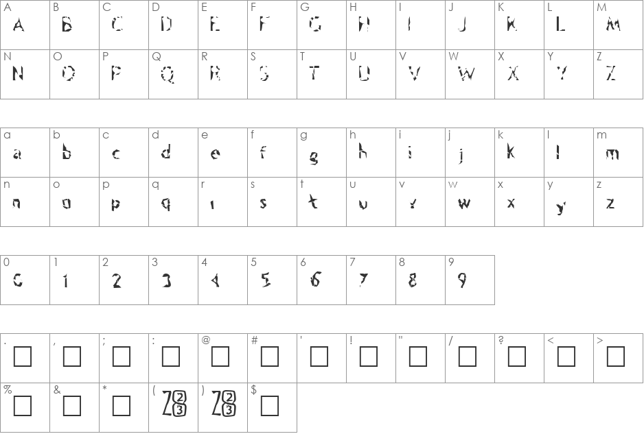 Zone23_psilocybine font character map preview