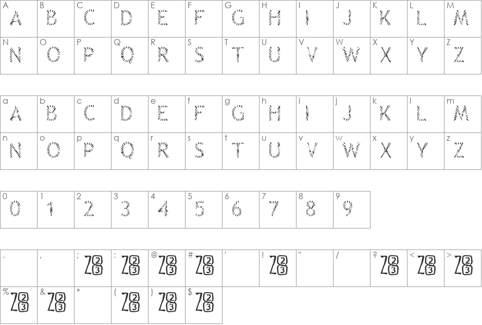 Zone23_Rayz font character map preview