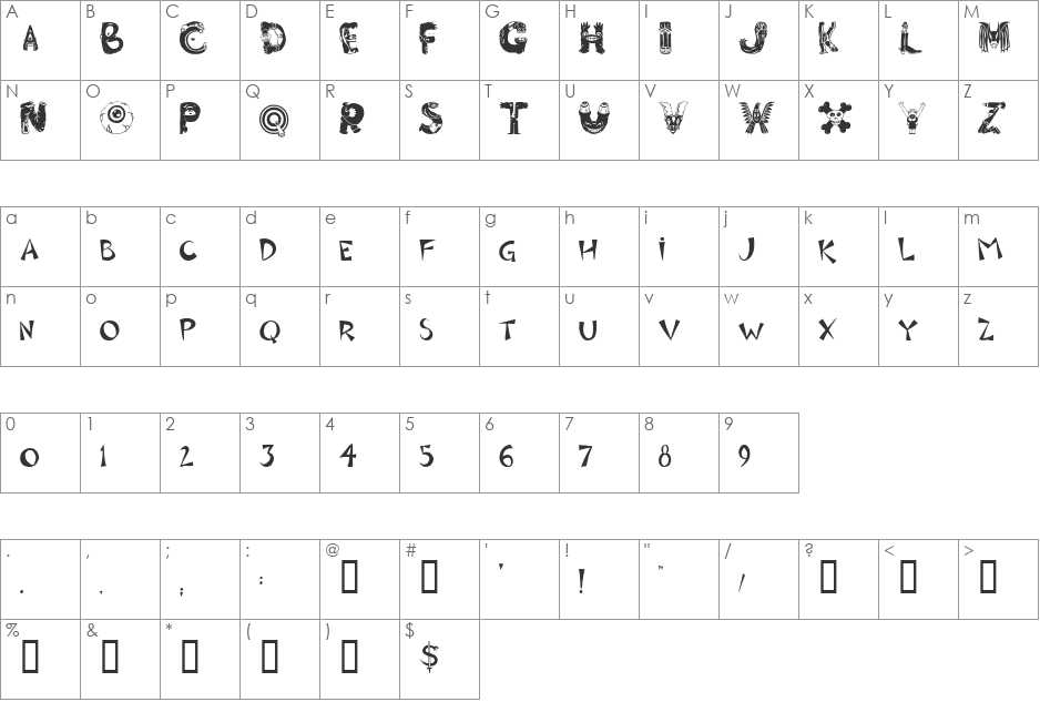 Zono font character map preview