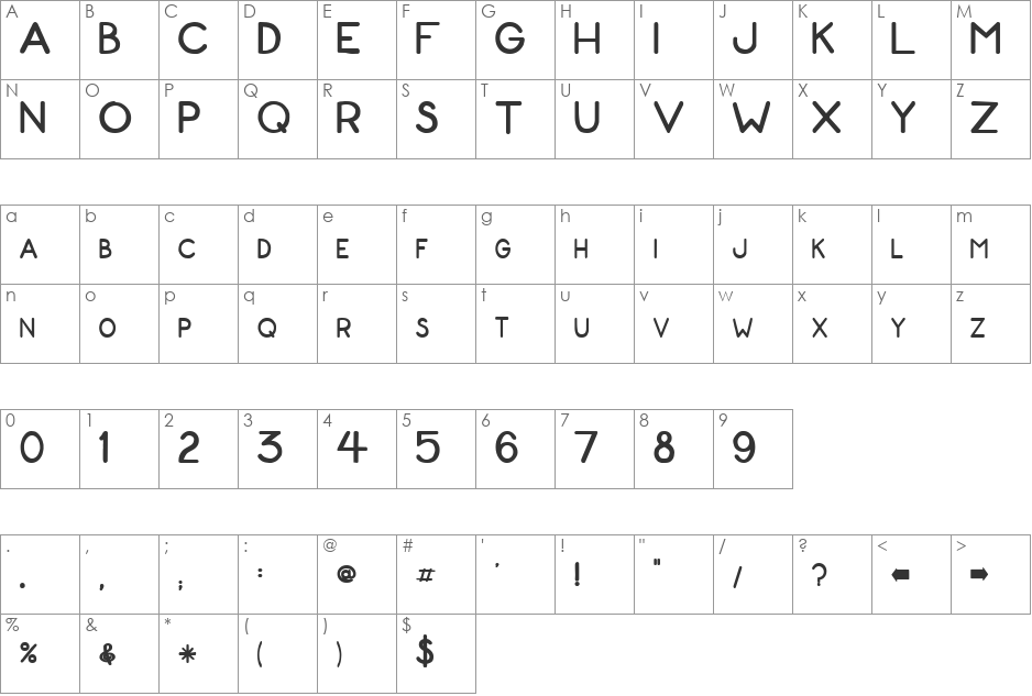 ZonoToon font character map preview