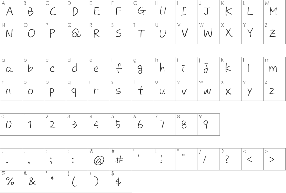 Zooeys Diary font character map preview