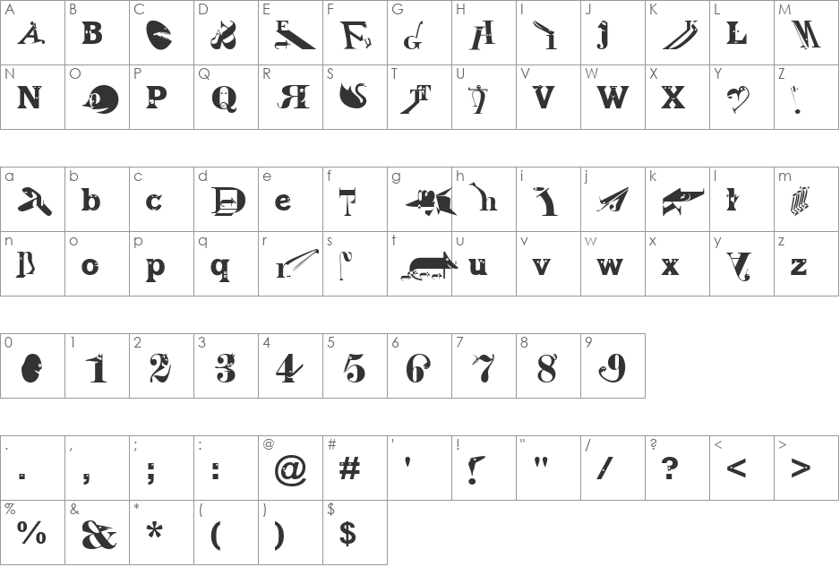 Zoography font character map preview