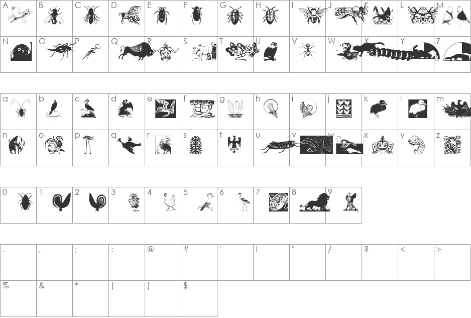 Zoology font character map preview