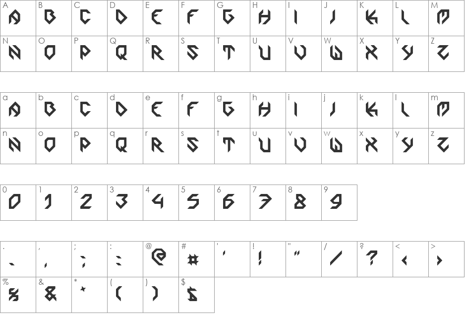 Zoomgroove font character map preview