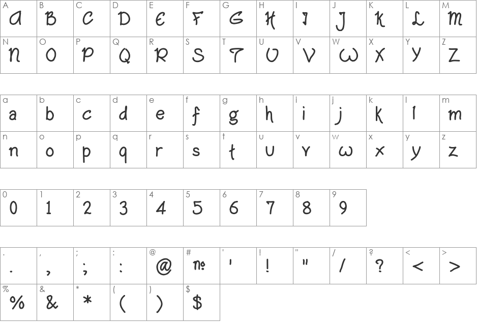 Zoophel font character map preview