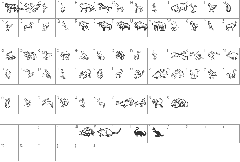 ZooWoodcutsM font character map preview