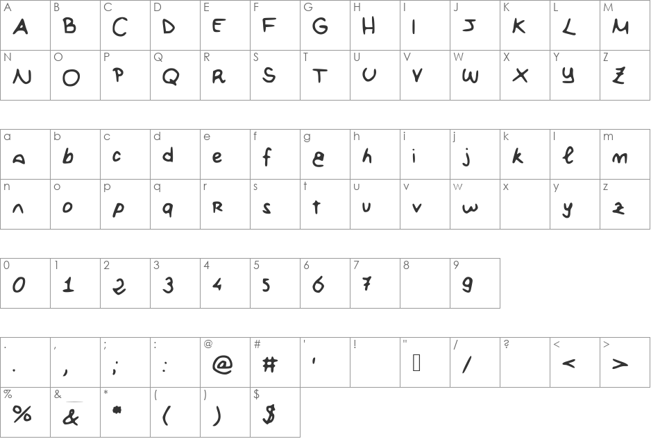 BKappa93 font character map preview