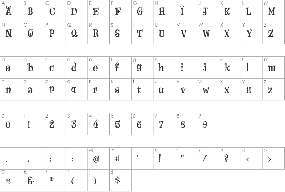 Zsazsa font character map preview