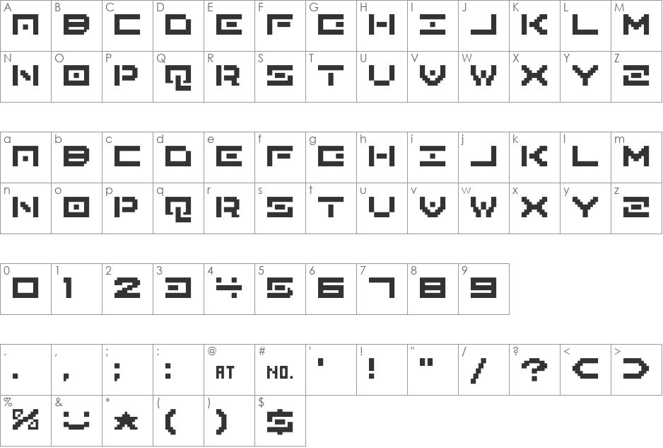 Bl0x font character map preview