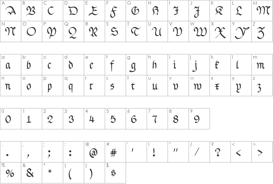 Zumbelsburg font character map preview