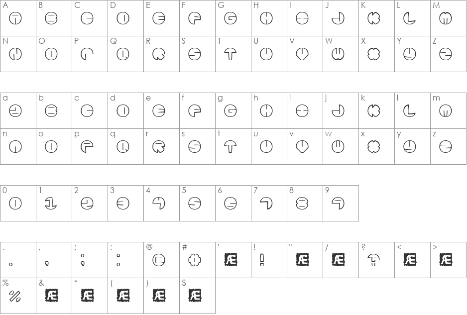 Zurklez Outline (BRK) font character map preview