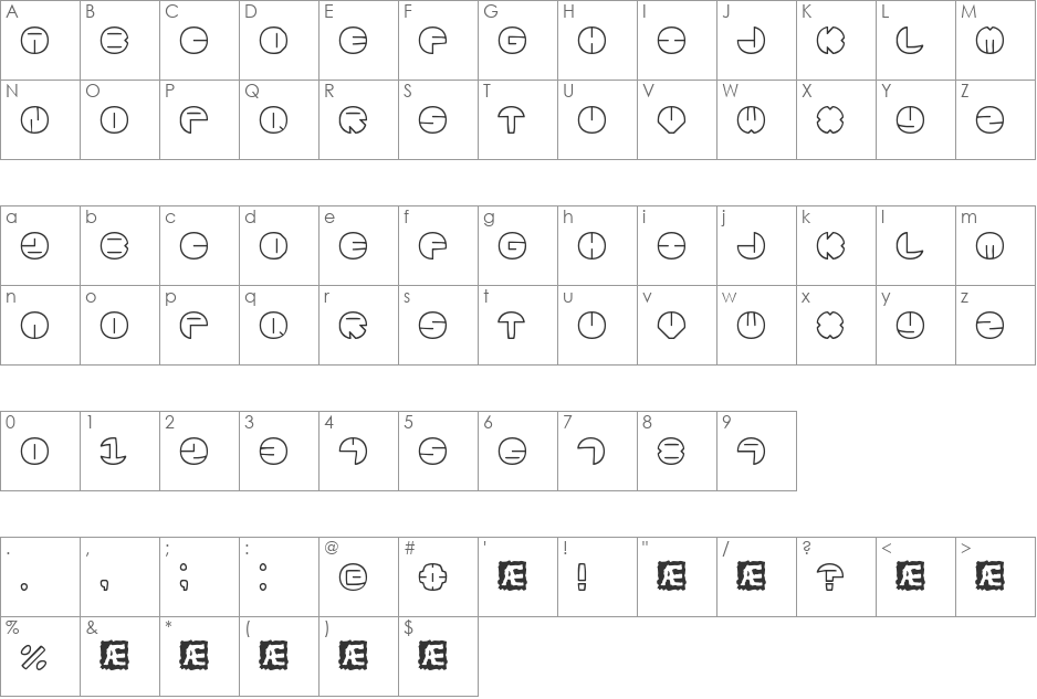 Zurklez Solid BRK font character map preview