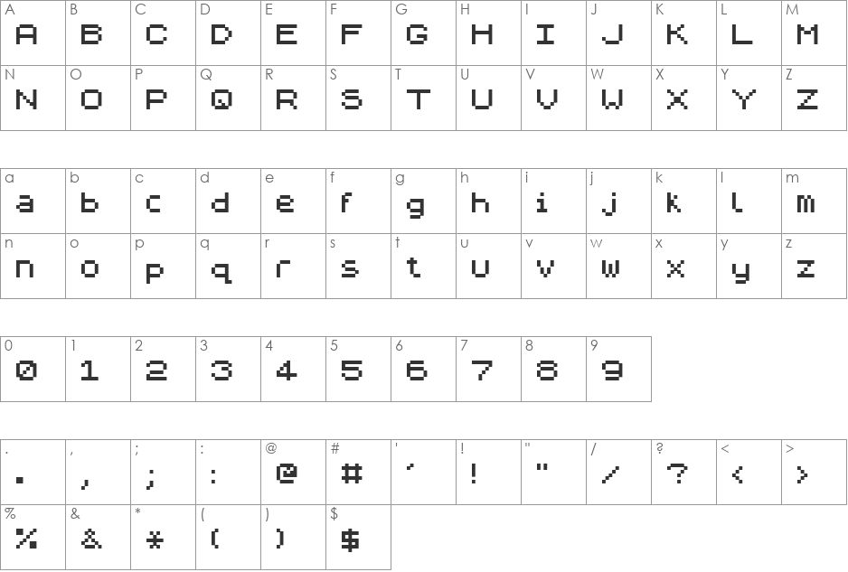 ZXpix font character map preview