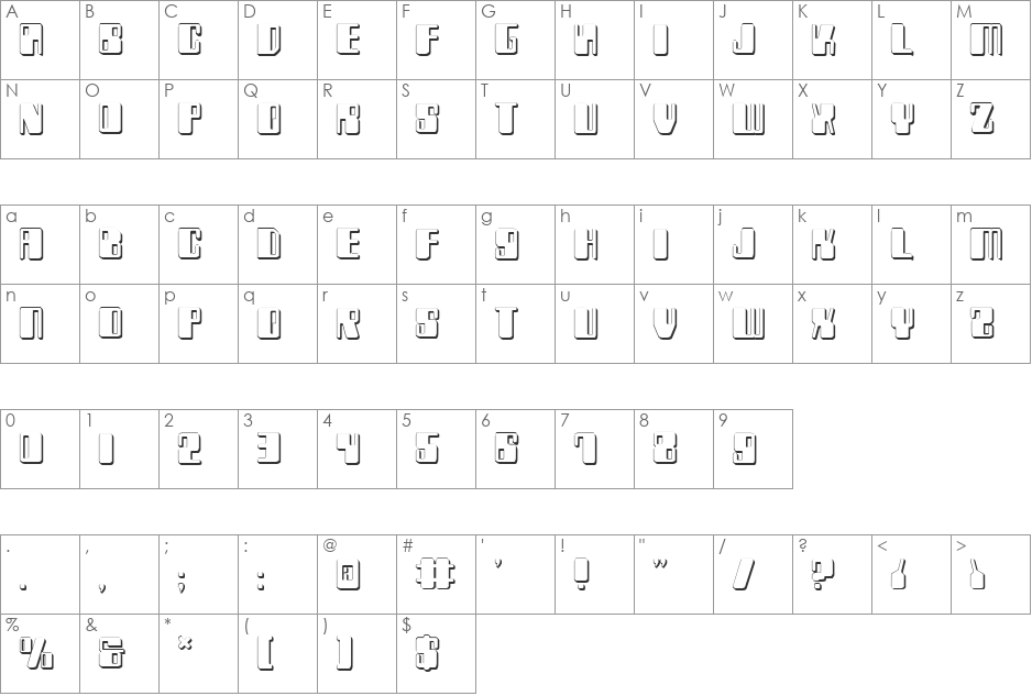 Zyborgs 3D font character map preview