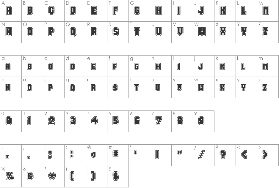 Zylinder font character map preview