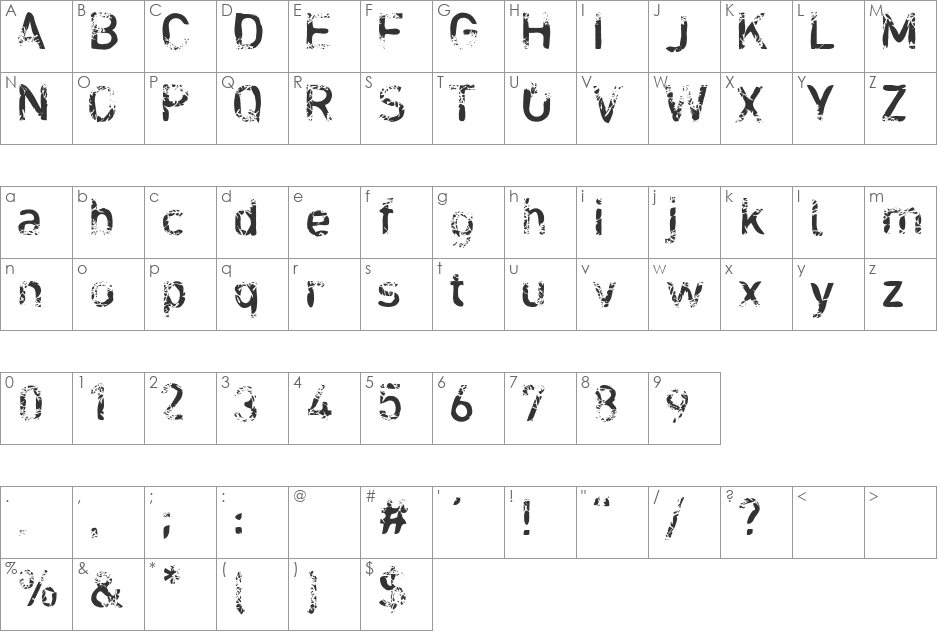 blabloosy font character map preview